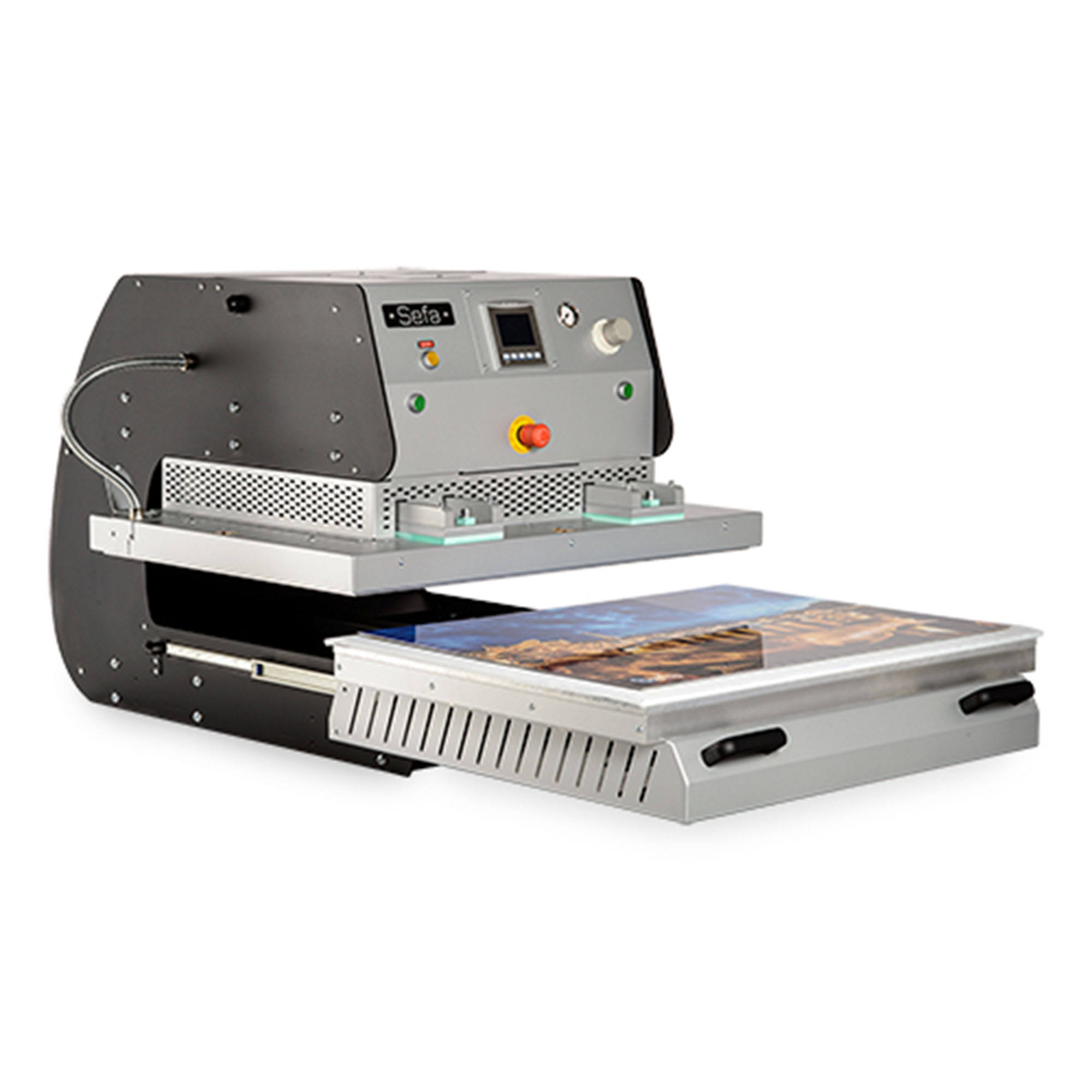 SEFA Presse à transfert grand format pneumatique SLIDE-865, surface de transfert 85 x 65 cm, 32A / 400V