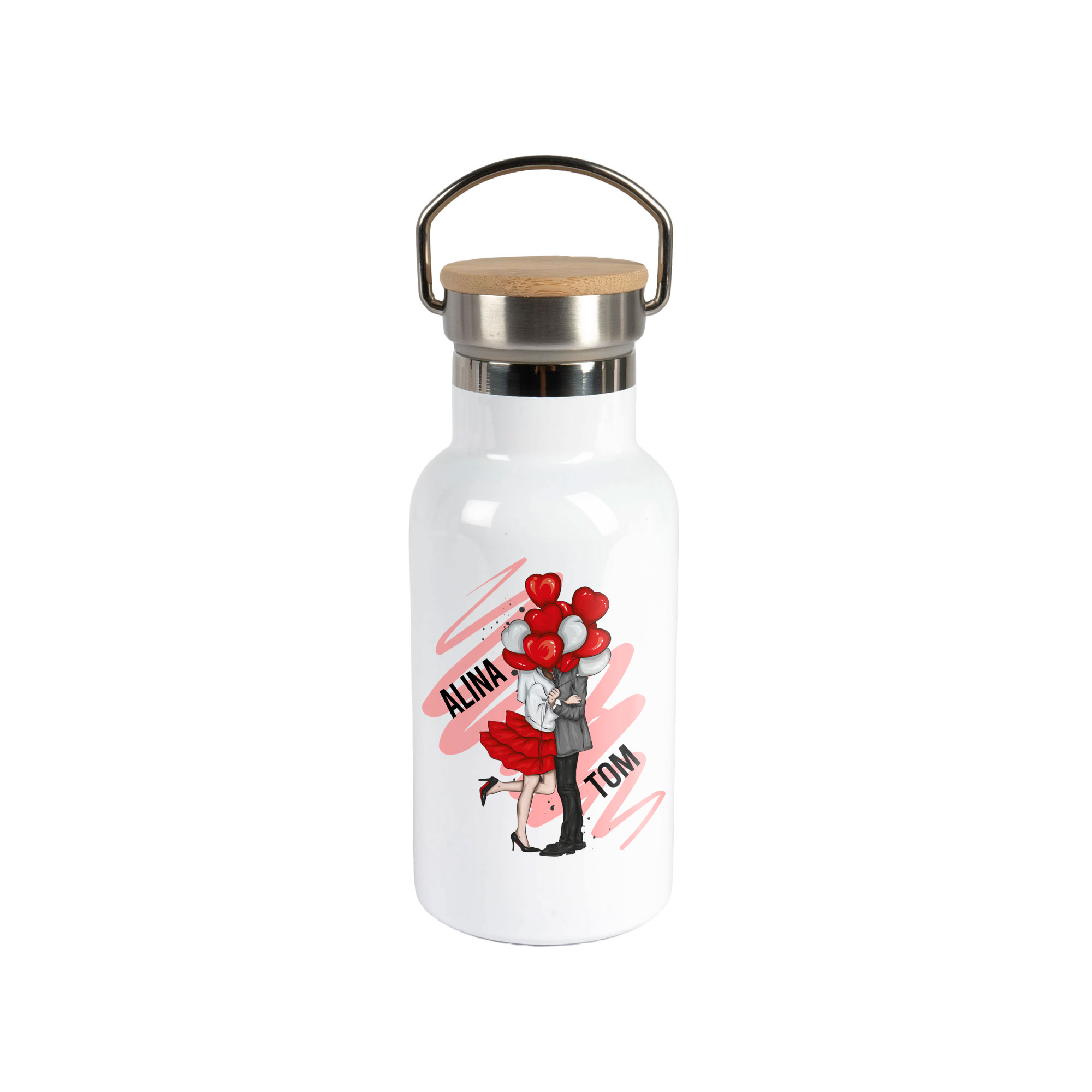 Edelstahl-Thermoflasche mit Bambusdeckel div. Größen und Farben