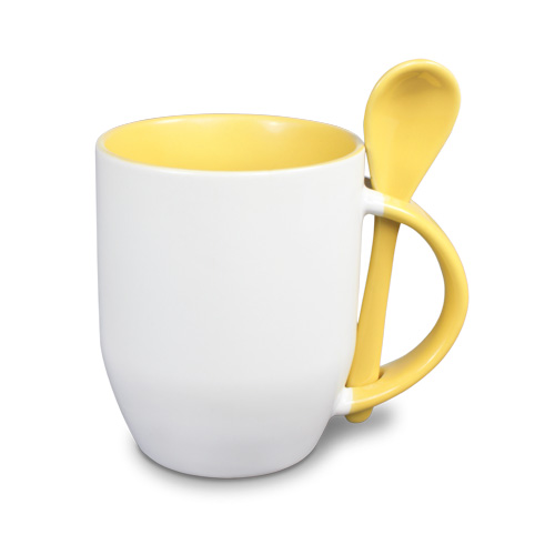 Ceramic mug TWO TONES & spoon, Orca™ Coating, various colours
