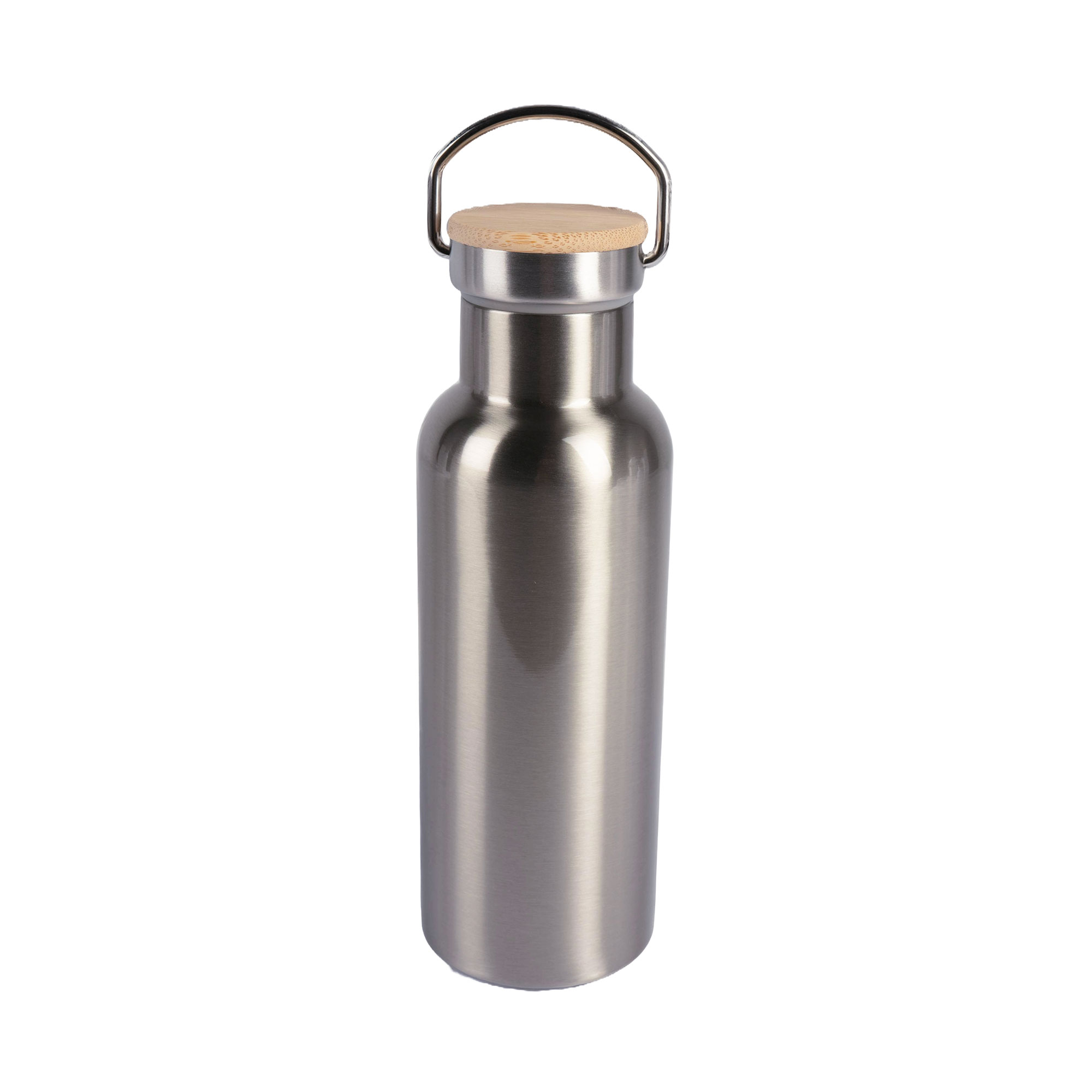 Bouteille isotherme en inox avec couvercle en bambou diverses tailles et couleurs