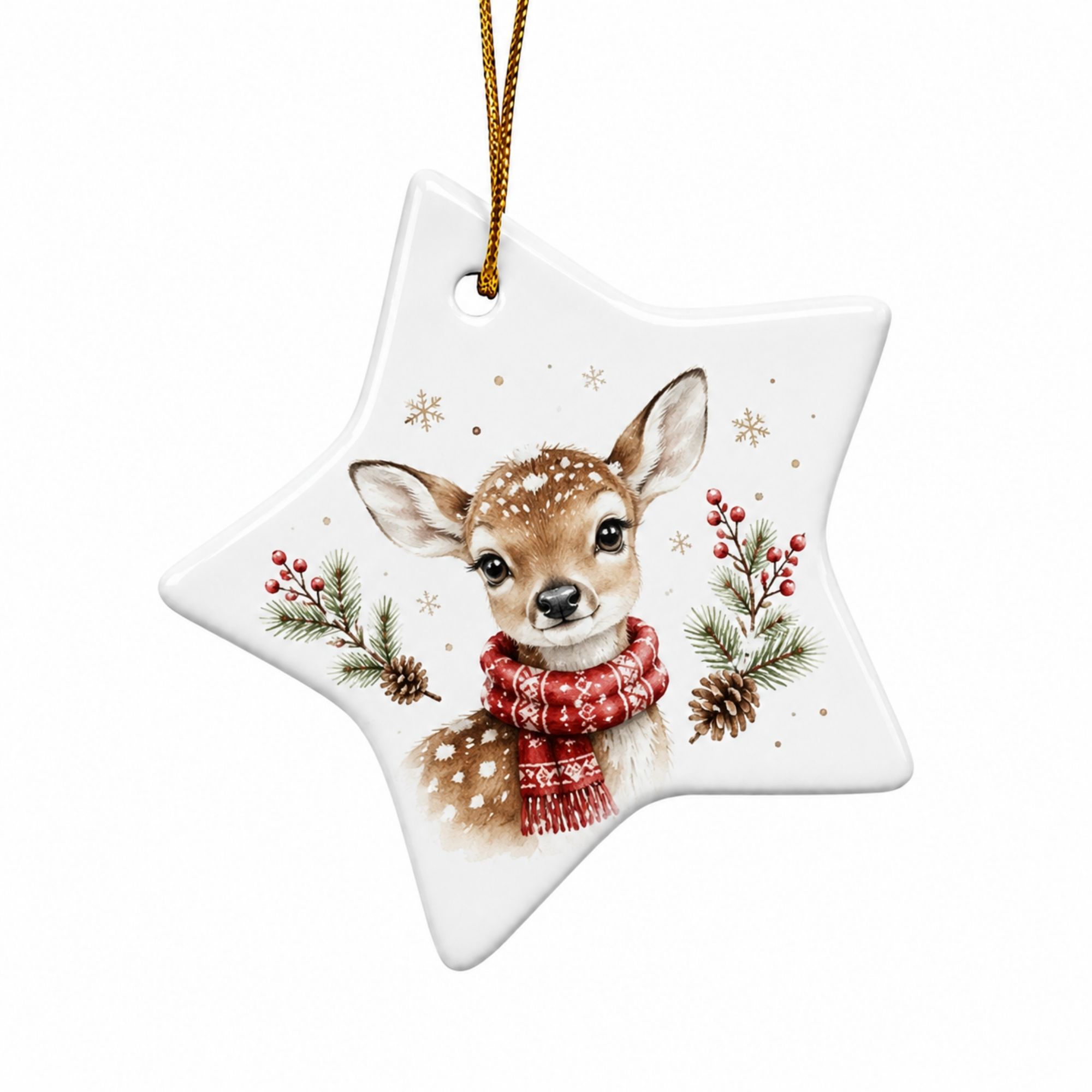 Ceramic Ornament, incl. Gold Cord, 76 x 76 mm, Printable on Both Sides, 100 sets/carton