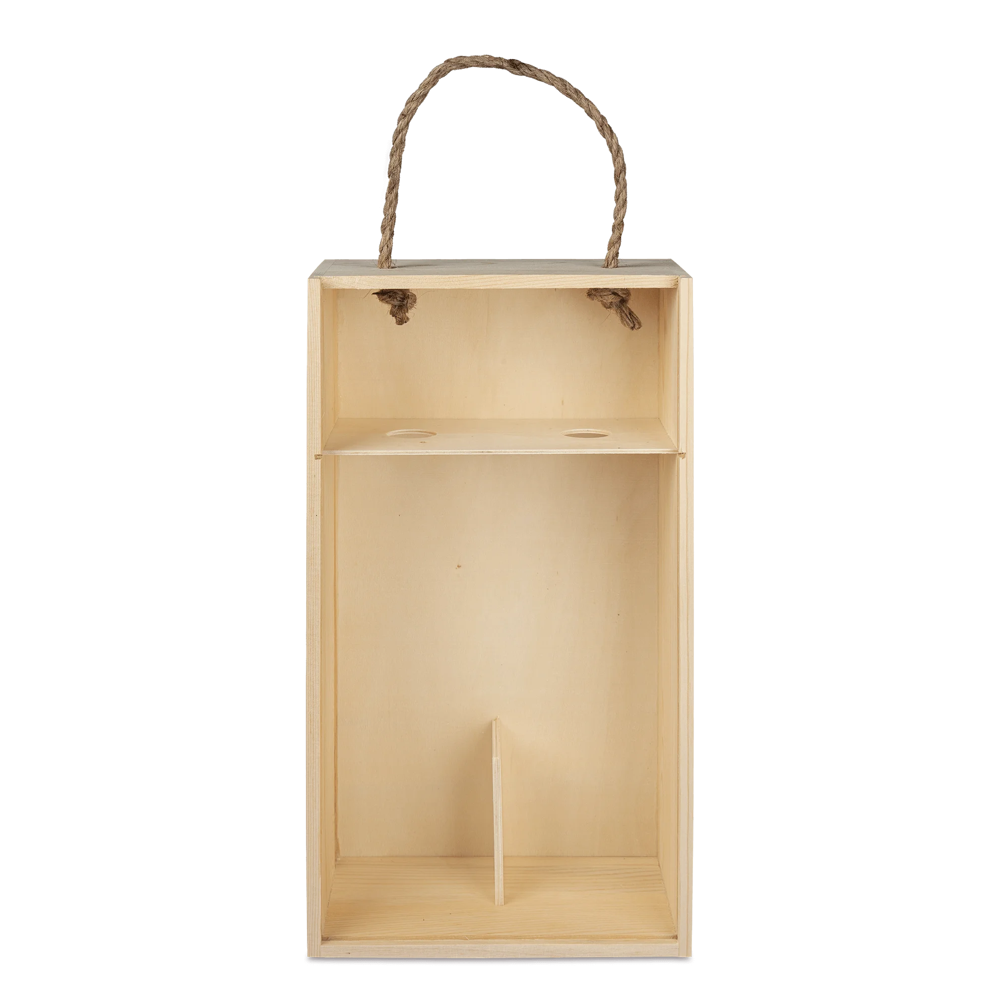 Weinkiste aus naturfarbenem Kieferholz, für zwei Flaschen, mit weißem Schiebedeckel