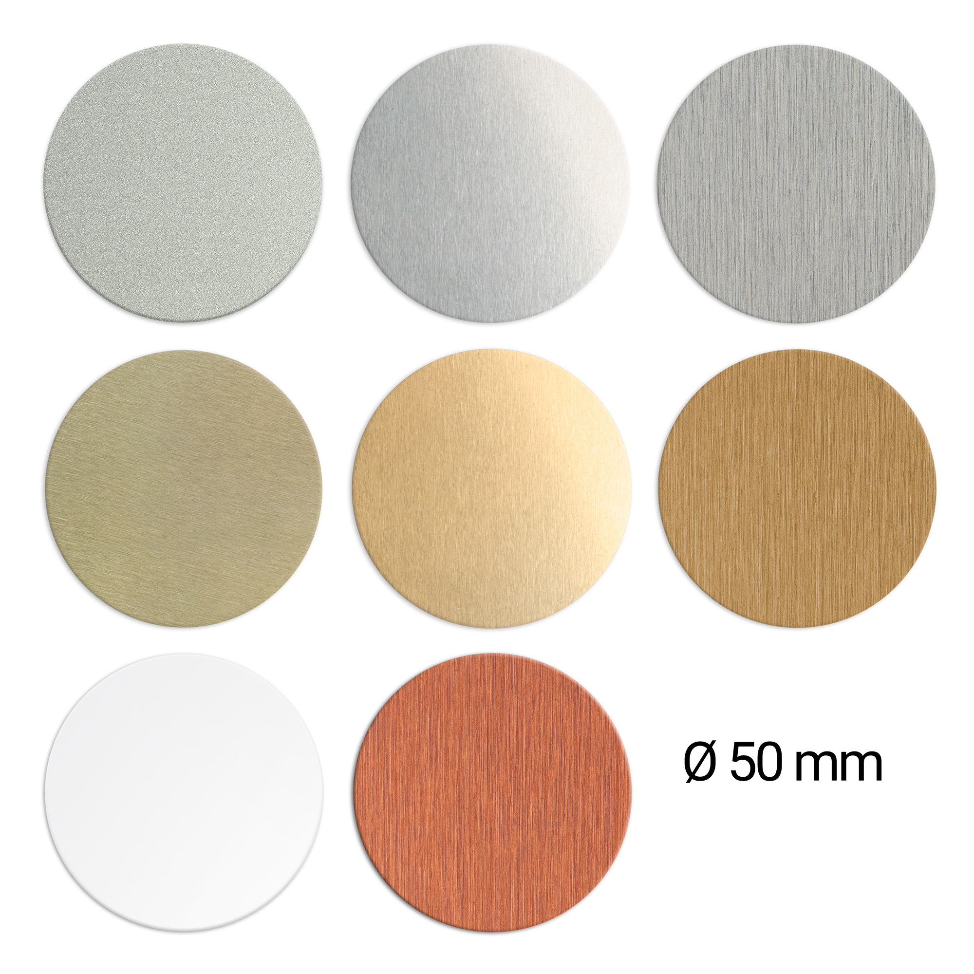 Ronds en aluminium Ø 50 mm, épaisseur 0,5 mm, diverses couleurs