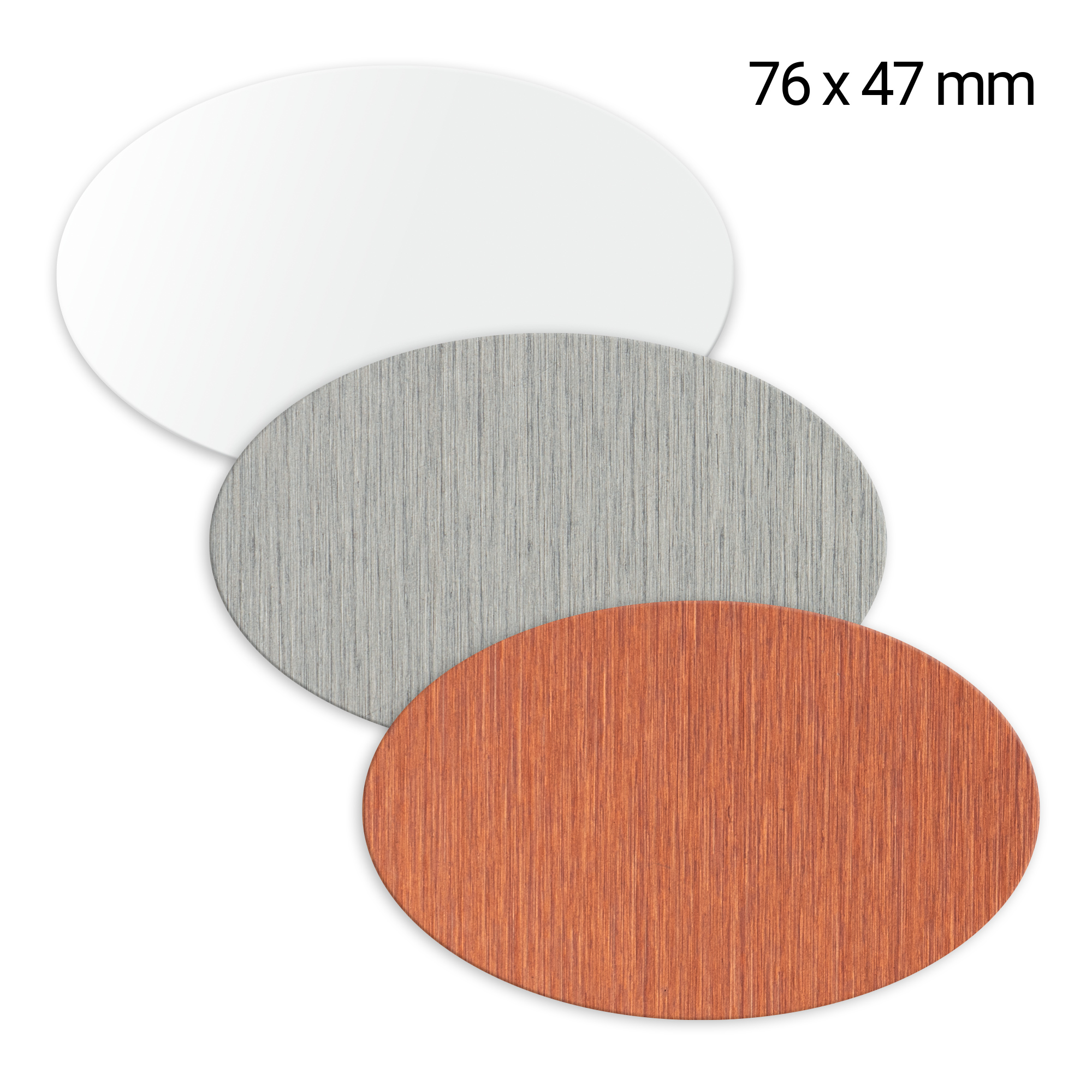 Alu-Namensschild 47 x 76 mm, 0,5 mm stark, Oval, div. Farben