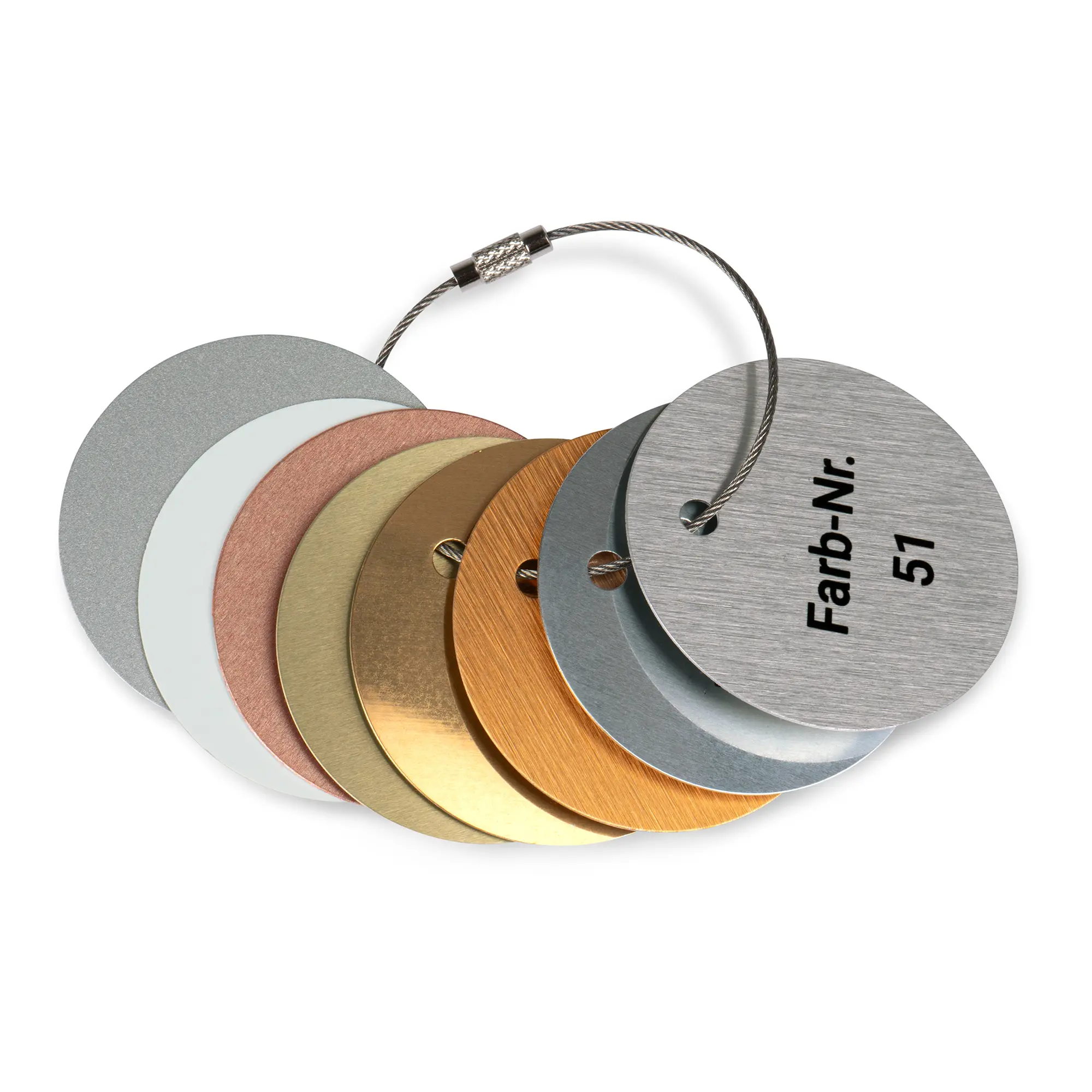 Aluronden, Kette mit Farbmustern 