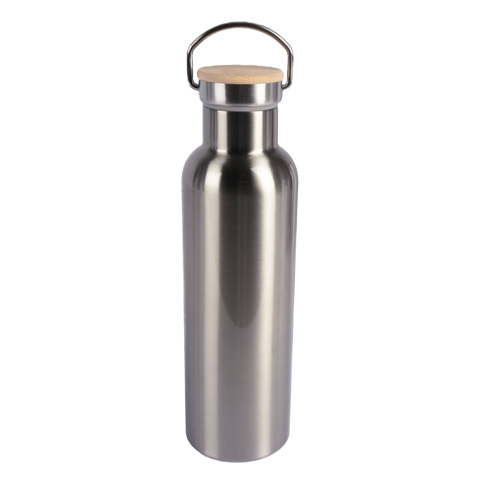 Bouteille isotherme en inox avec couvercle en bambou diverses tailles et couleurs