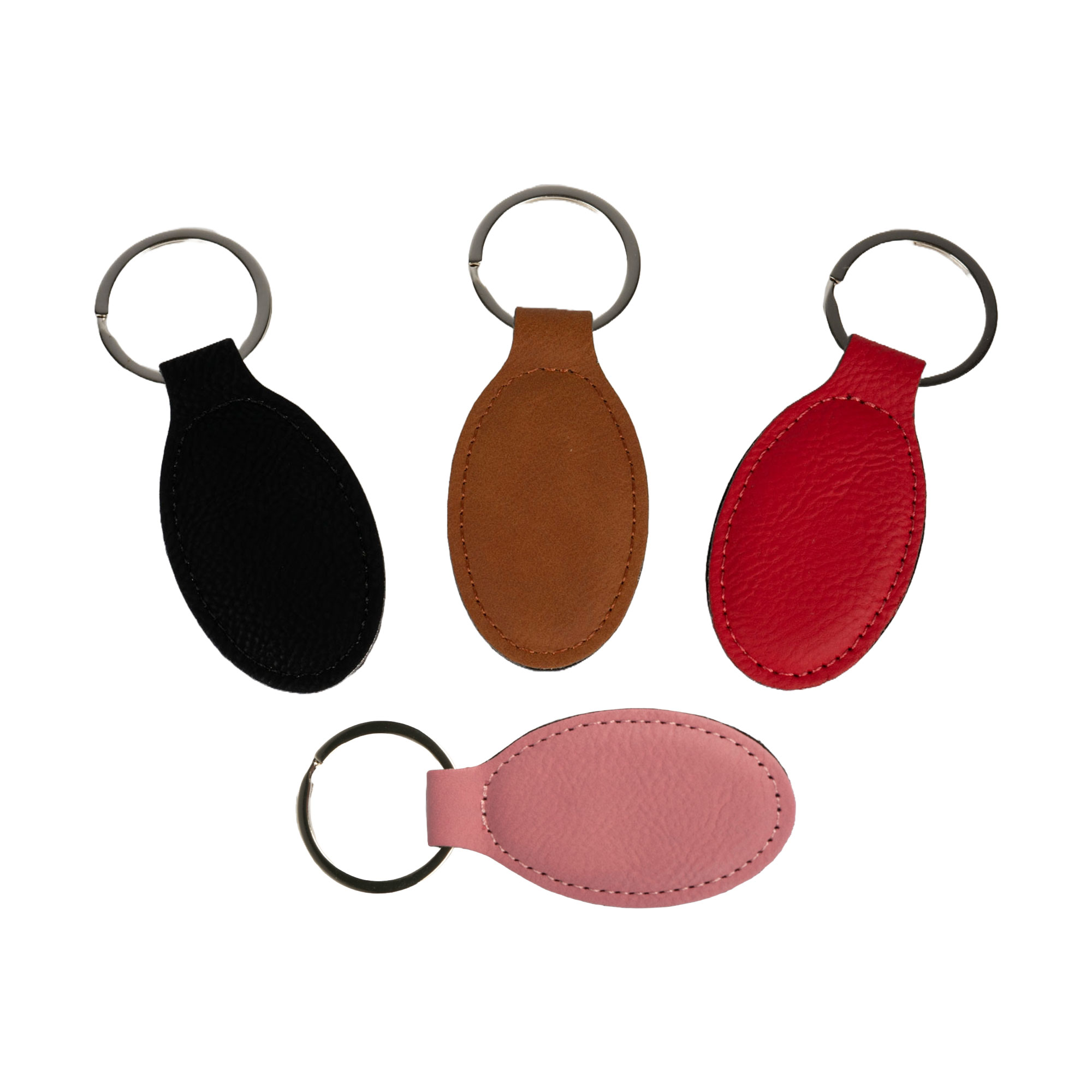 Porte-clés laser ovale en similicuir 40 x 75 mm, div. couleurs