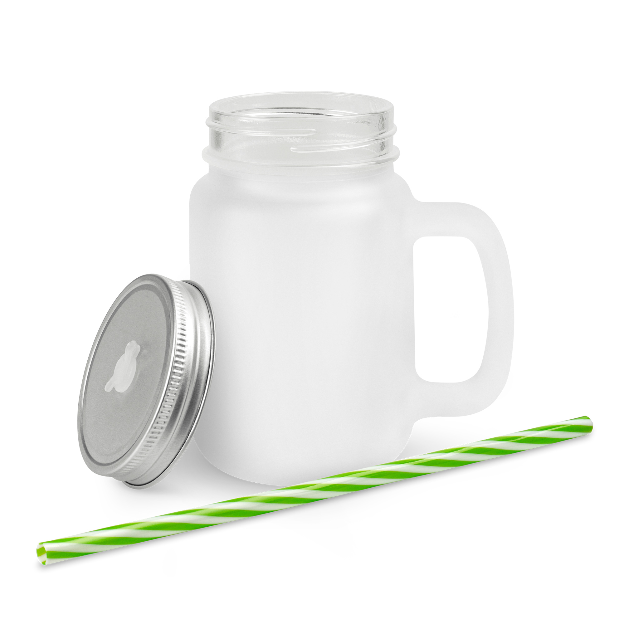Mason Jar en verre avec anse, couvercle et une paille, différentes versions