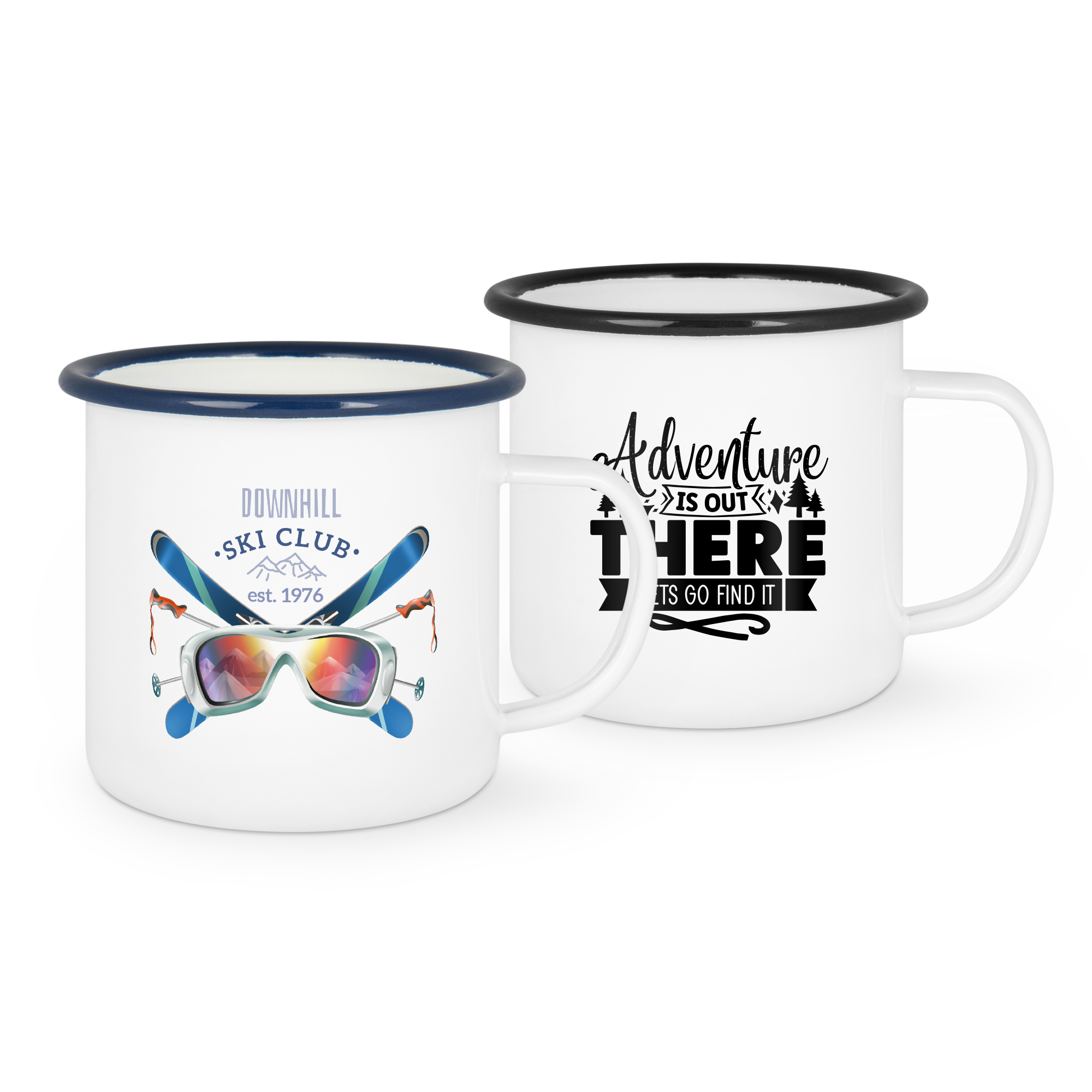 Emailletasse weiß 12oz, mit farbigem Tassenrand
