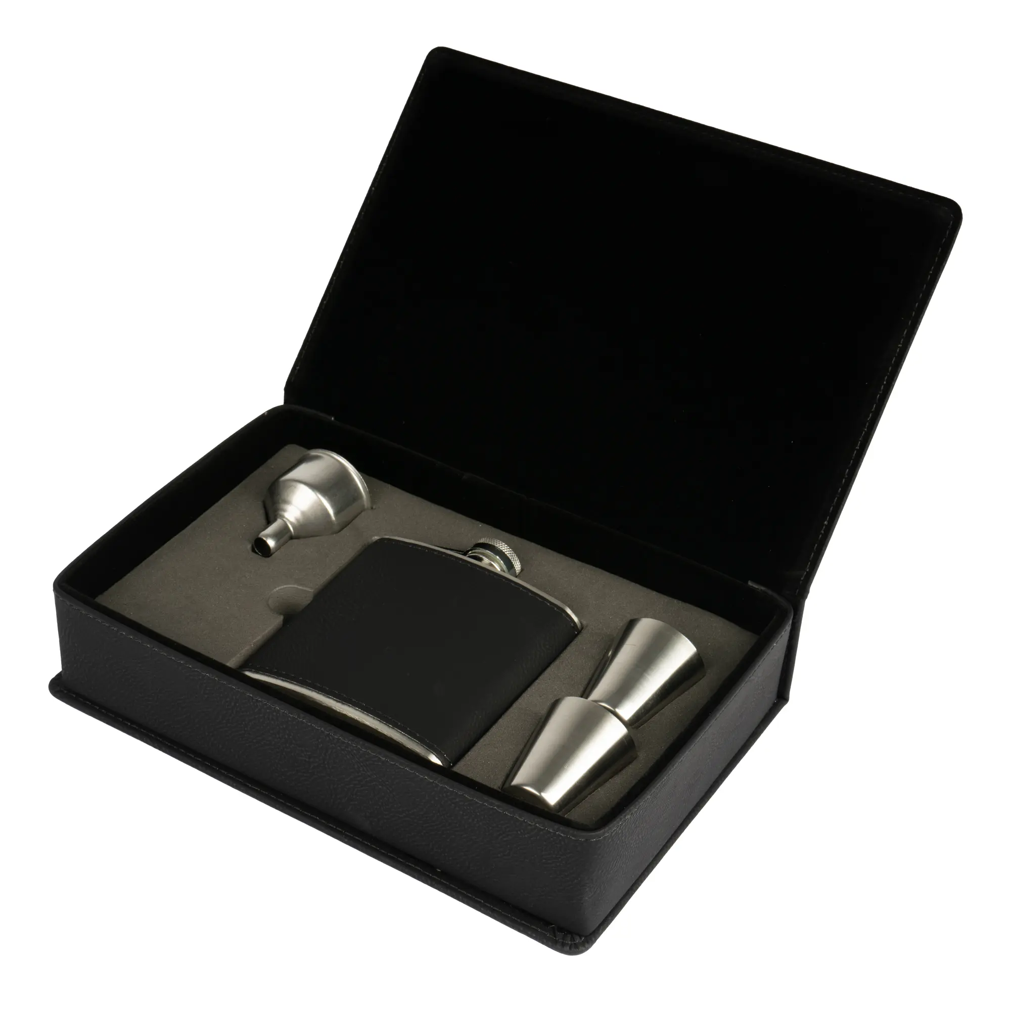 Laser Flachmann-Geschenkset aus Edelstahl-Flachmann 6oz/177 ml 2 Schnapsbecher & Trichter, 155 x 235 x 55 mm, div. Farben