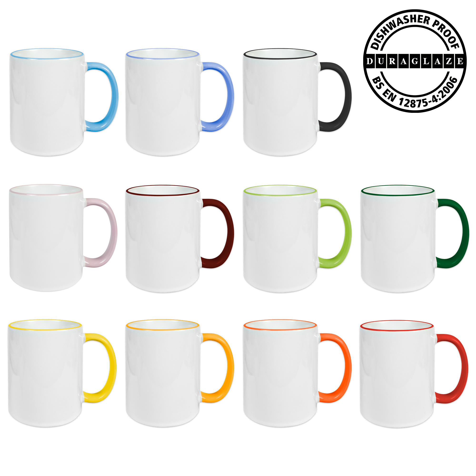 Ceramic mug RIM & HANDLE 11oz, DURAGLAZE, various colours