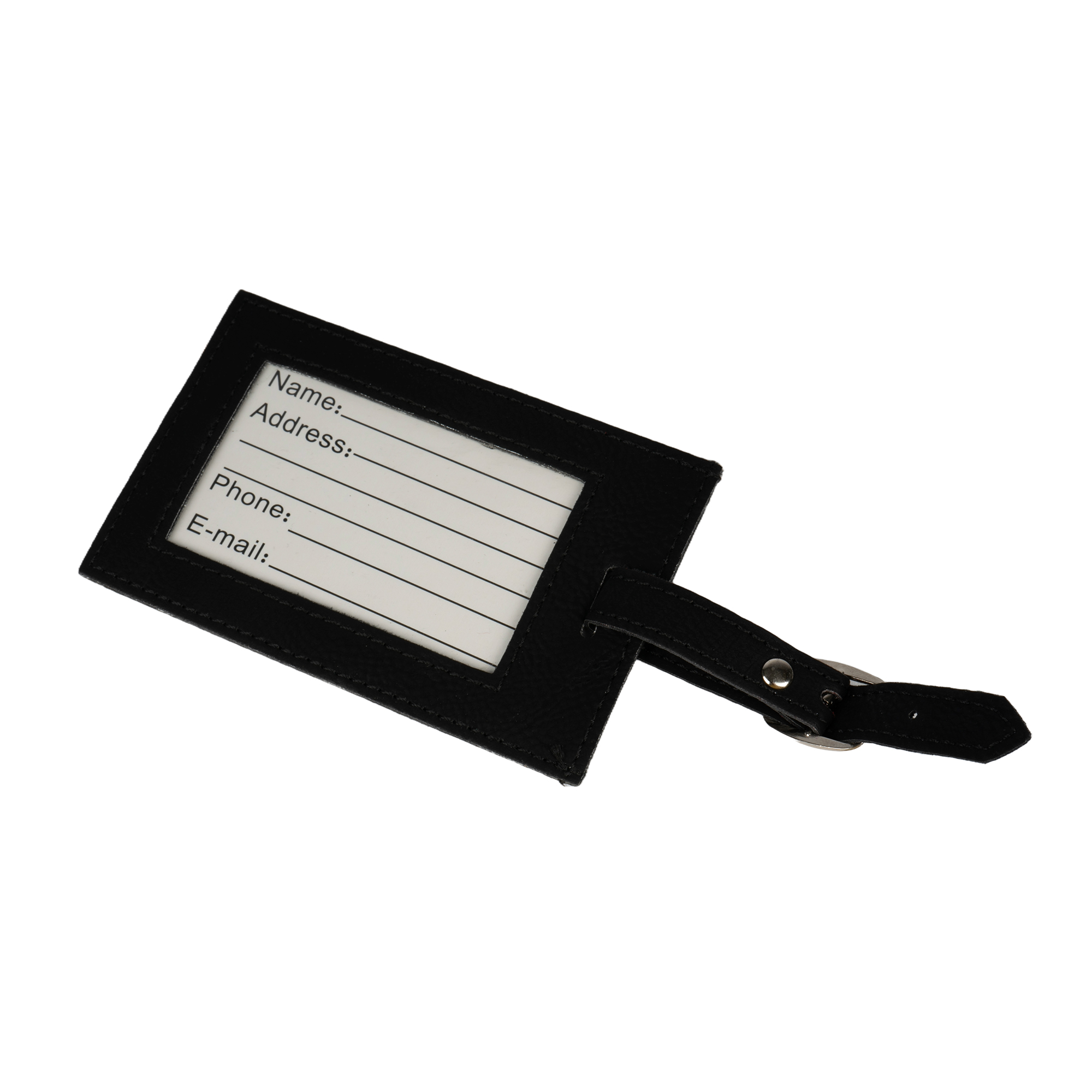 Laser luggage tag made of imitation leather with adjustable loop strap 70 x 110 mm, various colours