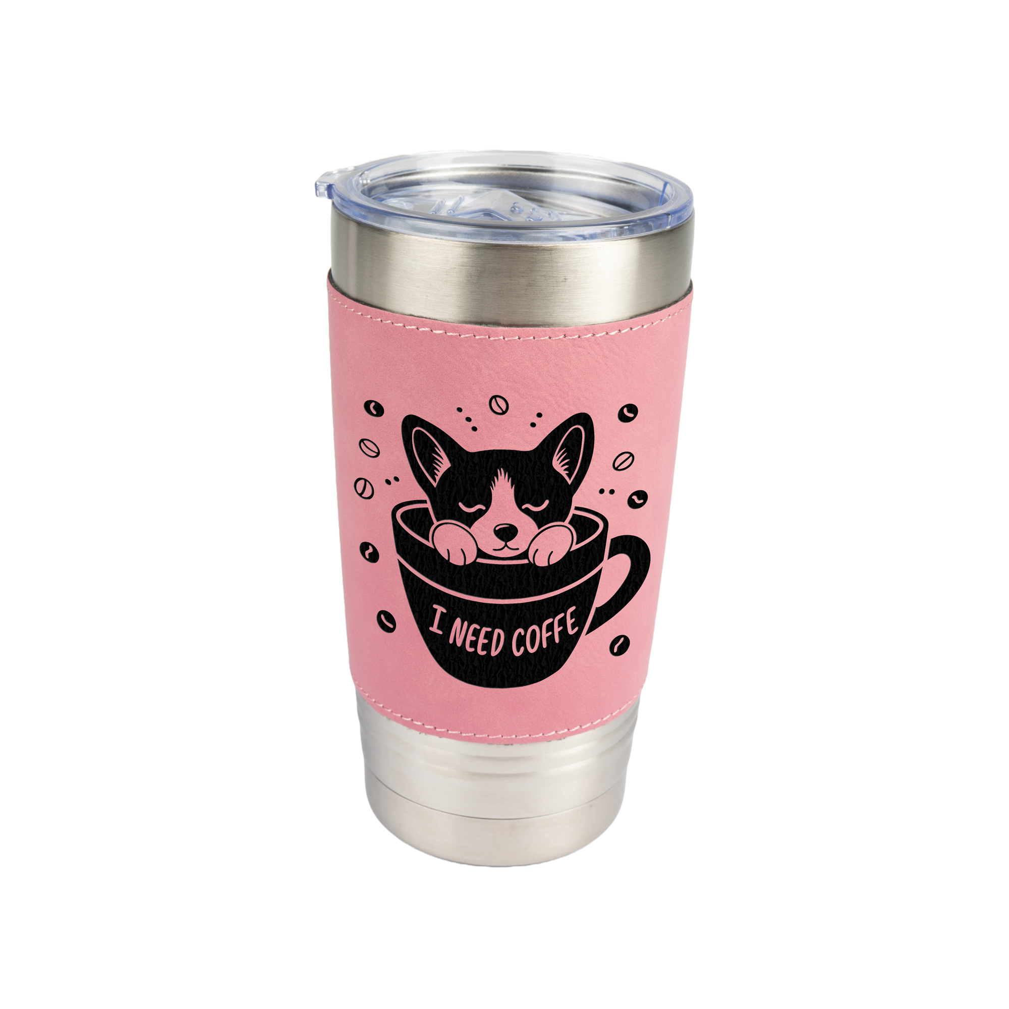 Laser stainless steel tumbler 590 ml with imitation leather Ø 90 mm, height 175 mm, various colours