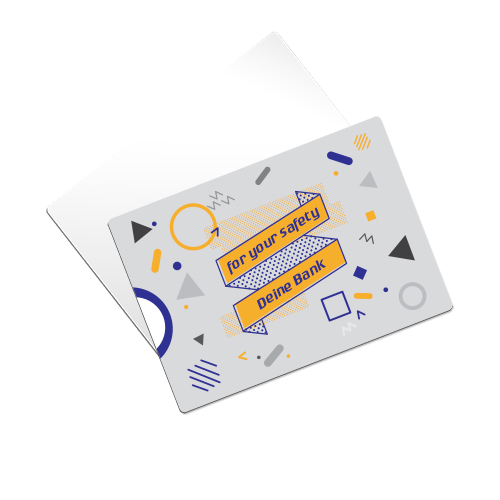 Alu-Ersatzplatte für RFID-CB-, 61 x 88 x 0,5 mm stark, Weiß-glänzend, Ecken gerundet, Radius 1 mm