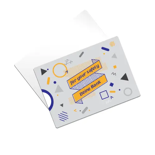 Alu-Ersatzplatte für RFID-CB-, 61 x 88 x 0,5 mm stark, Weiß-glänzend, Ecken gerundet, Radius 1 mm