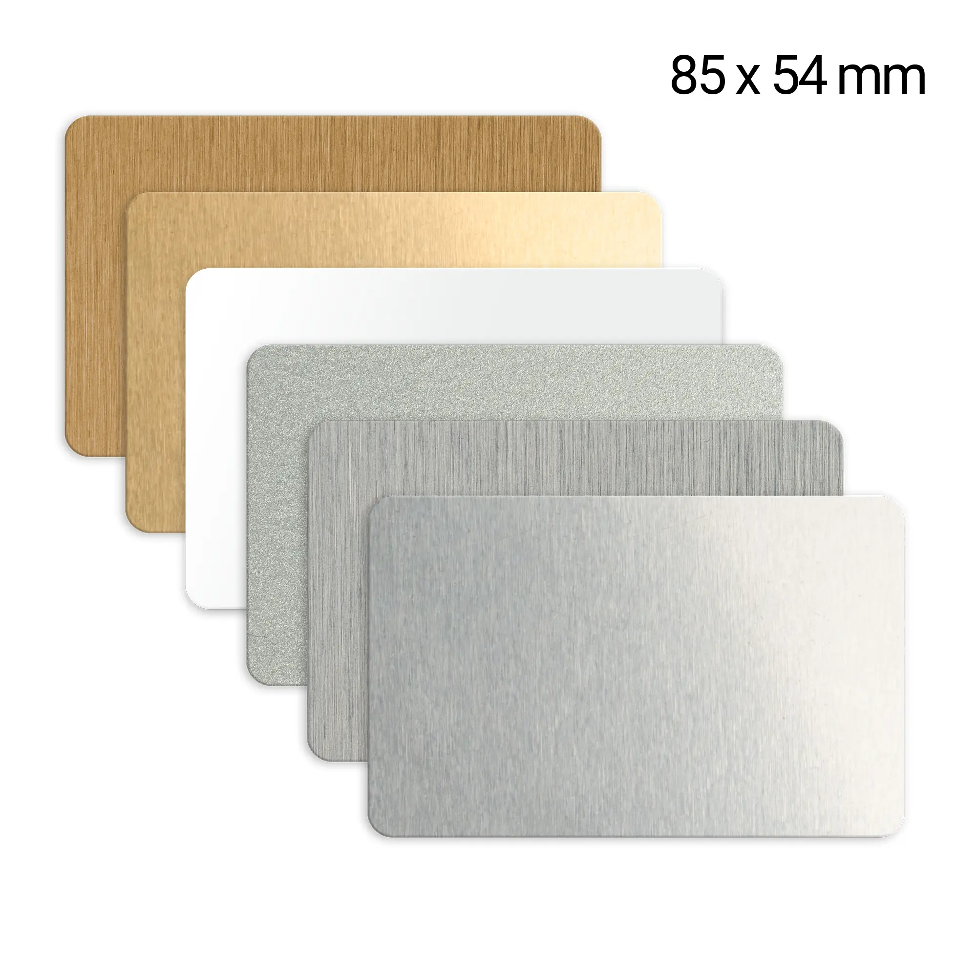 Carte de visite en aluminium 54 x 85 mm, épaisseur 0,5 mm, diverses couleurs