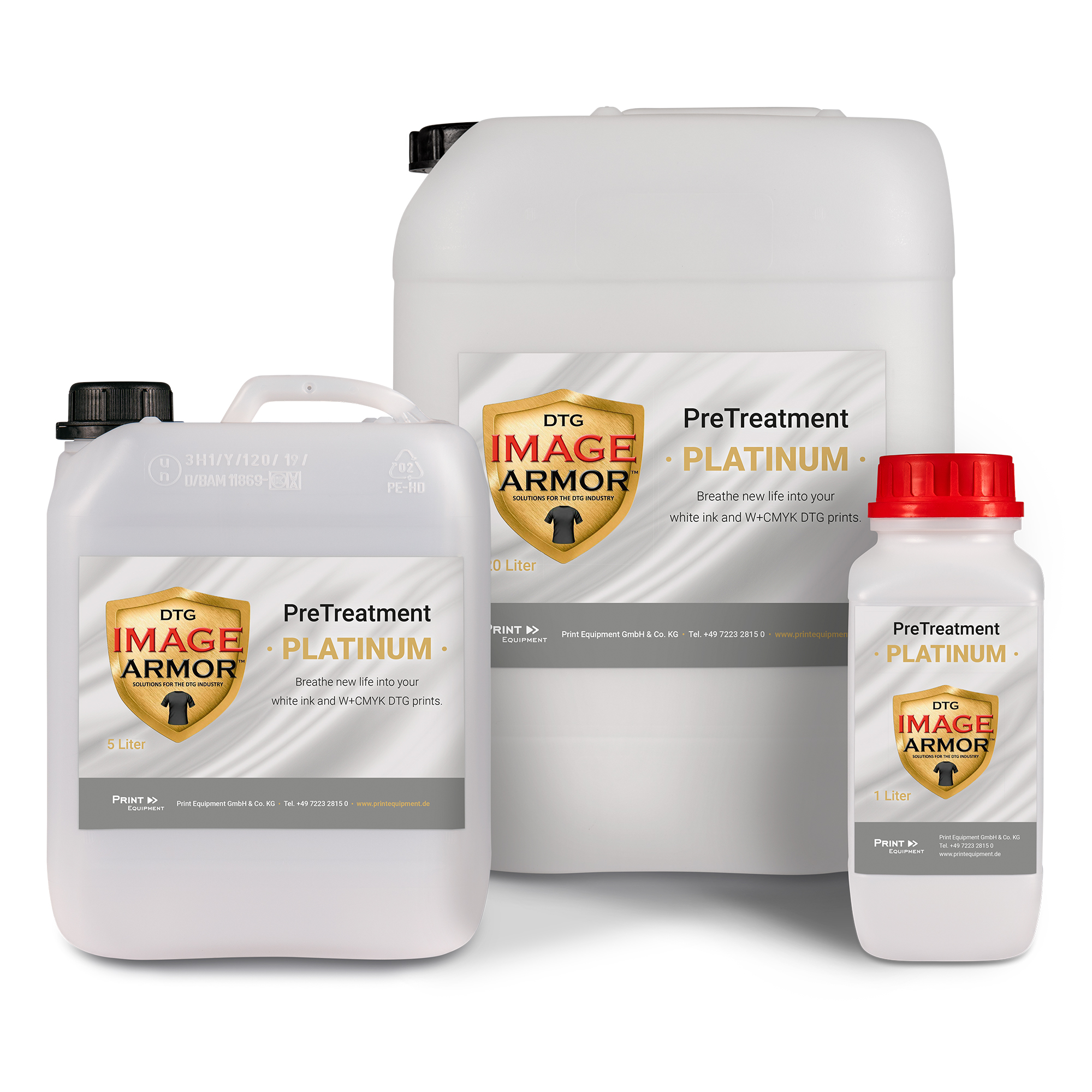 Fluide de prétraitement Image Armor™ PLATINUM, pour textiles foncés et colorés, diverses quantités de remplissage