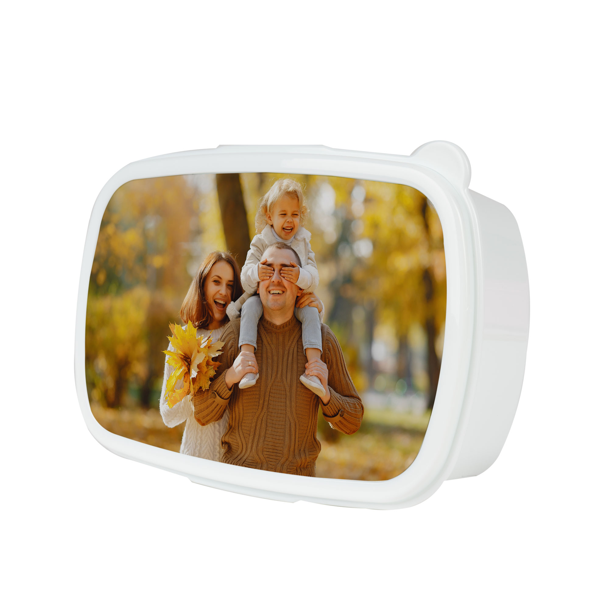 Boîte à goûter 186 x 128 x 60 mm avec séparateur et insert de couvercle imprimable, div. couleurs de boîtes