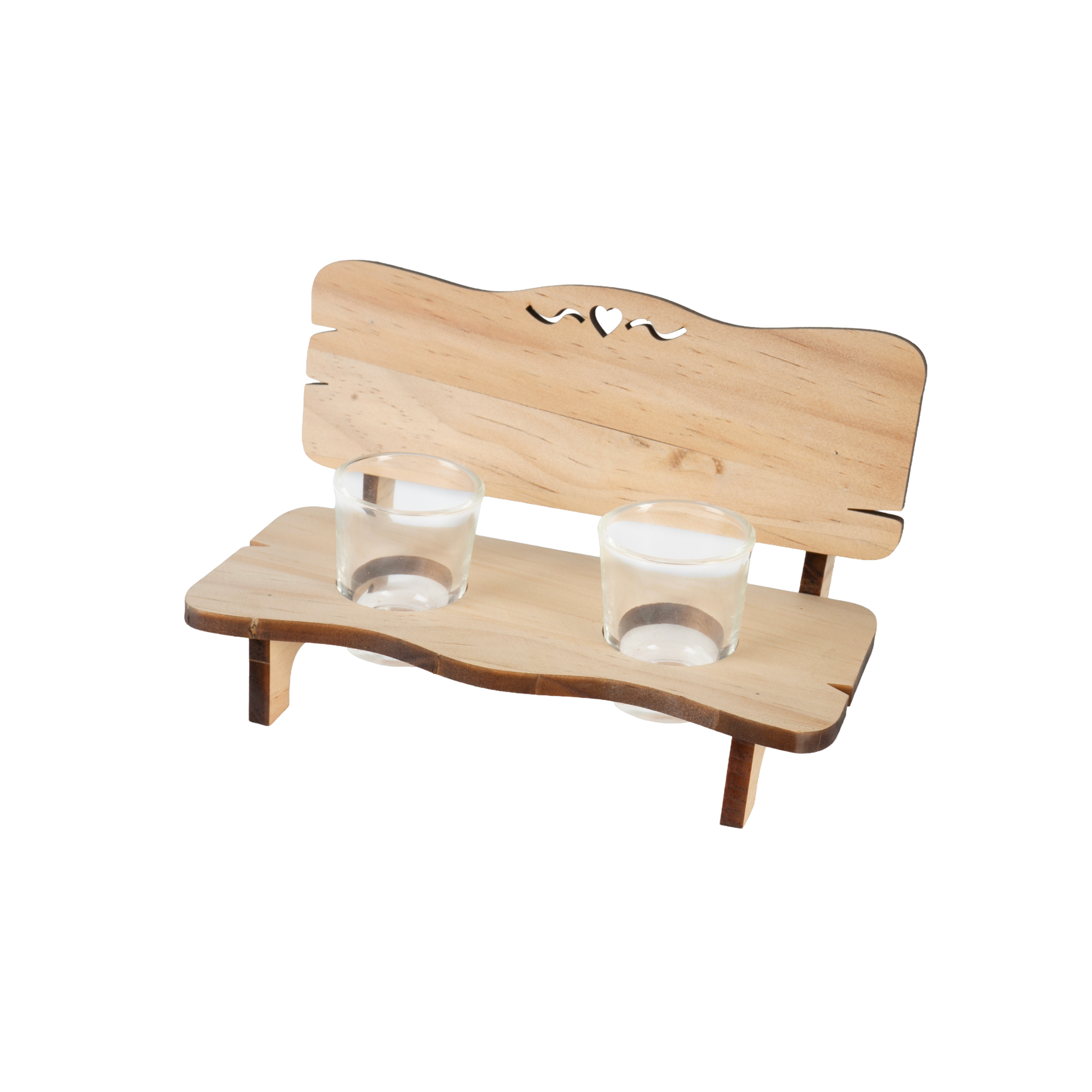 Banc à schnaps en bois de pin pour gravure laser 165 x 100 x 105 mm, avec 2 verres à schnaps, 36 sets/carton