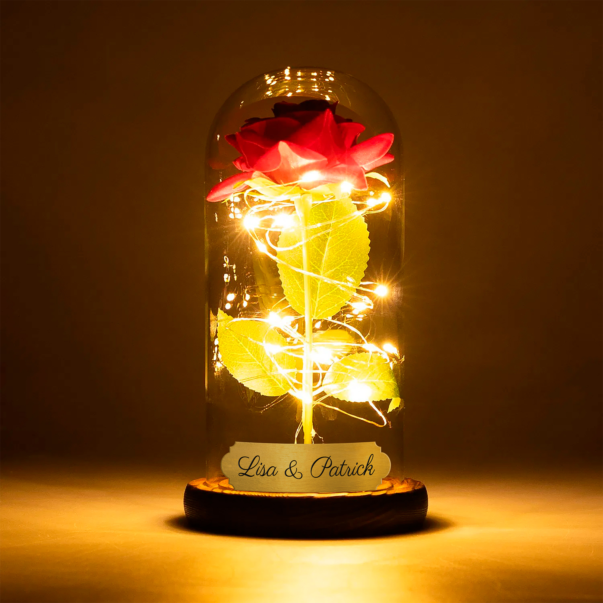Eternal Rose in glass dome with wooden base, incl. LED, without batteries, height 23 cm, Ø 11 cm, 40 pcs./carton