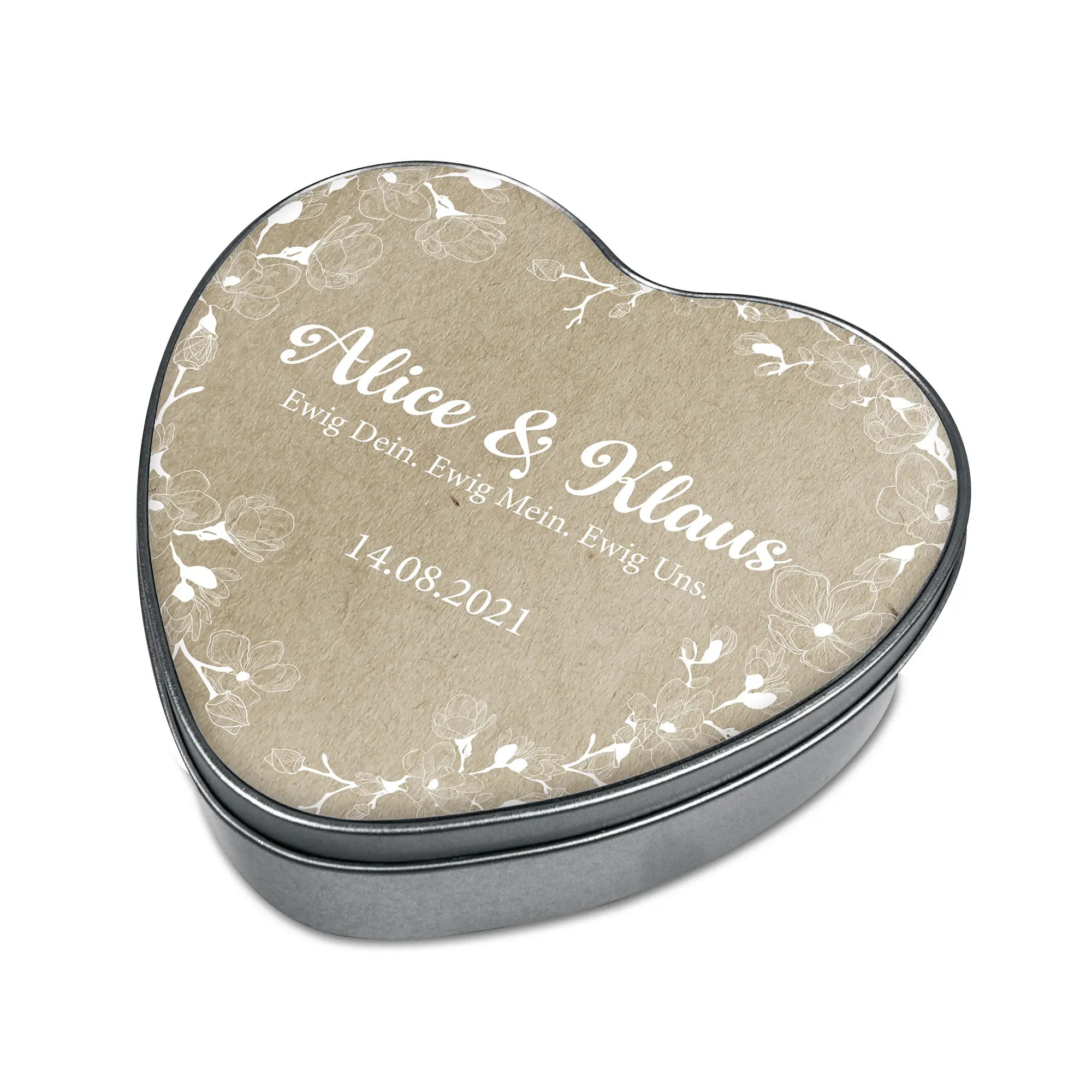 Sublistar® Gift tin heart, colour silver, size 145 x 150 x 45 mm, 72 pcs./carton