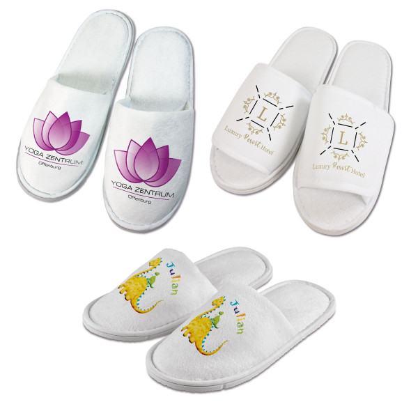 Terrycloth slippers white with plastic sole