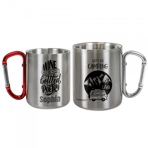 Stainless steel mug TREK- with carabiner