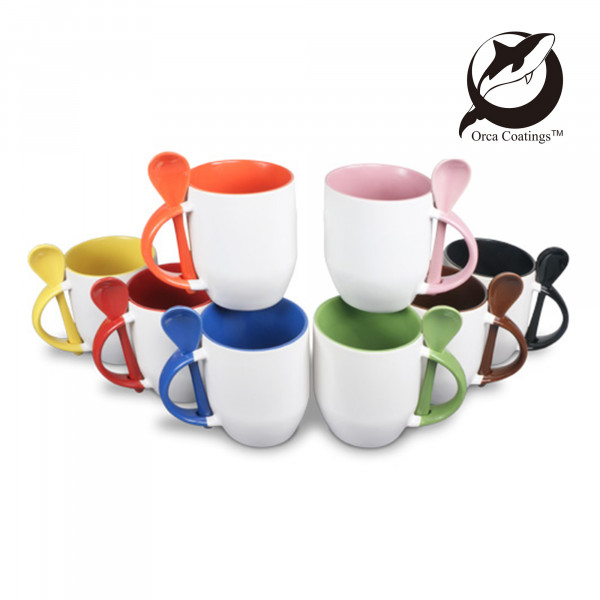 Ceramic mug TWO TONES with spoon, Orca™ Coating