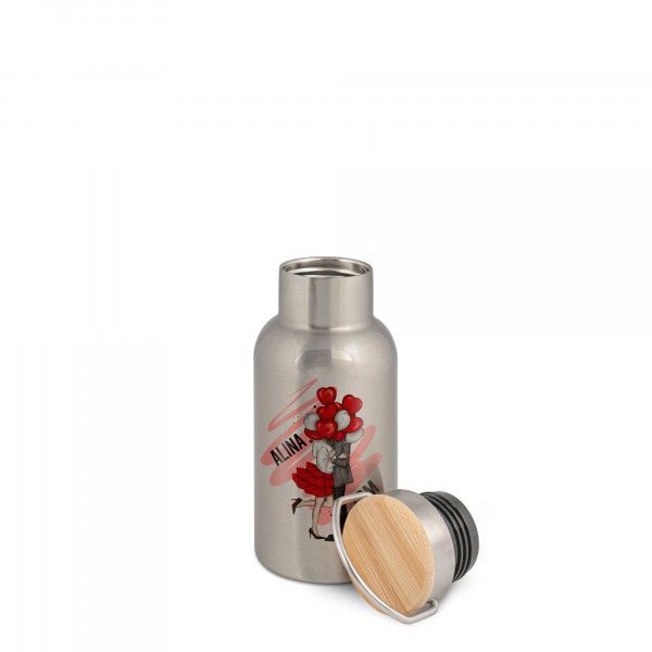 Edelstahl-Thermoflasche mit Bambusdeckel 400 ml