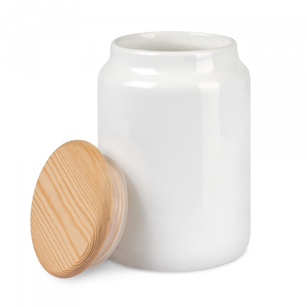 Ceramic jar white with wooden lid