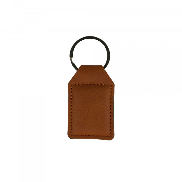 Laser metal key fob with imitation leather insert